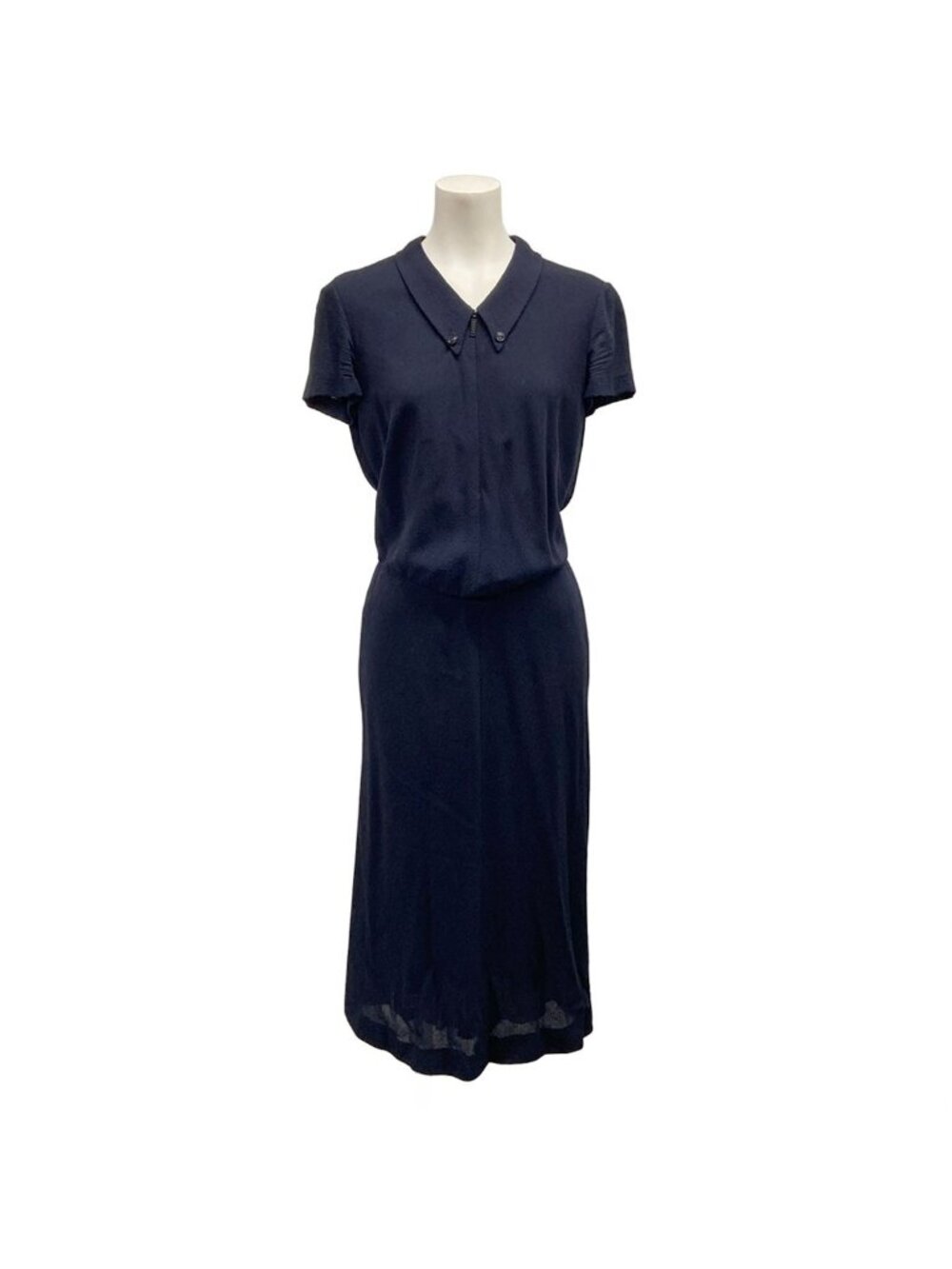 Chanel Dress S Dark Navy Back Open Shirtdress Wool